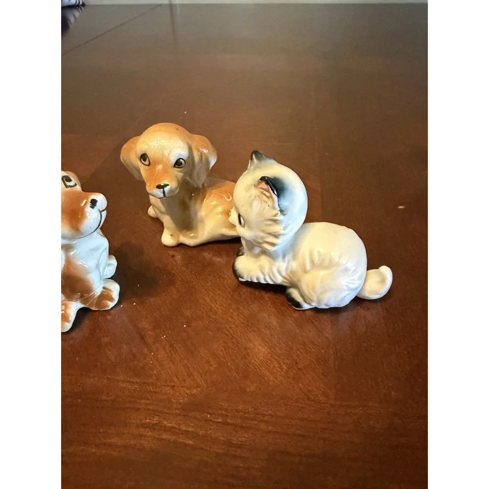 Vintage Porcelain Dog & Cat Figurines Set Cute‎ Mini Animal Decor